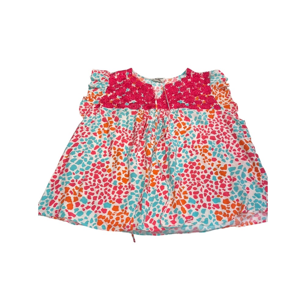 Savanna Jane Bright Pink, Blue,‎ Orange & White Embroidered Floral Tunic Size 2X